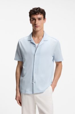 Regular-fit shirt in cotton and linen, Light Blue