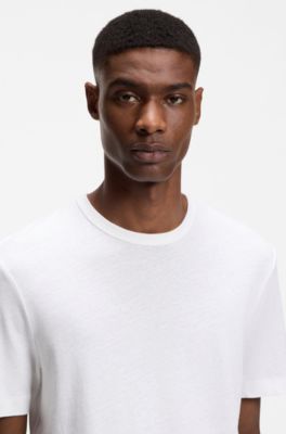 Camiseta regular fit de algod&oacute;n y lino, Blanco