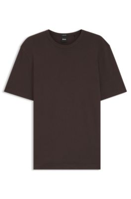Camiseta regular fit de algod&oacute;n y lino, Marr&oacute;n oscuro