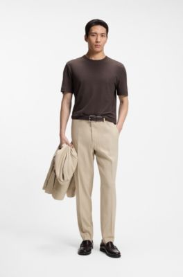 Camiseta regular fit de algod&oacute;n y lino, Marr&oacute;n oscuro