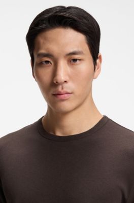 Camiseta regular fit de algod&oacute;n y lino, Marr&oacute;n oscuro