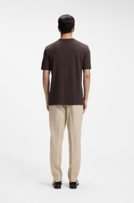 Camiseta regular fit de algod&oacute;n y lino, Marr&oacute;n oscuro