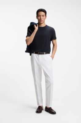 Camiseta regular fit de algod&oacute;n y lino, Azul oscuro