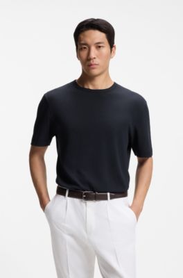 Camiseta regular fit de algod&oacute;n y lino, Azul oscuro