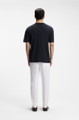 Camiseta regular fit de algod&oacute;n y lino, Azul oscuro