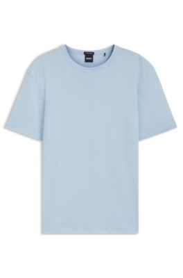 Camiseta regular fit de algod&oacute;n y lino, Celeste