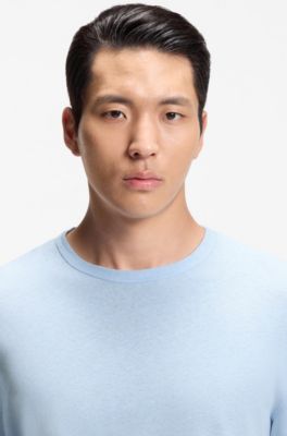 Camiseta regular fit de algod&oacute;n y lino, Celeste