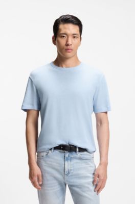 T-shirt Regular en coton et lin, bleu clair