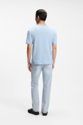 Camiseta regular fit de algod&oacute;n y lino, Celeste