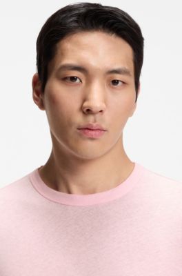 Cotton-linen T-shirt in a regular fit, light pink