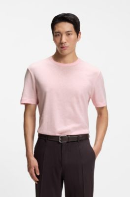 Cotton-linen T-shirt in a regular fit, light pink