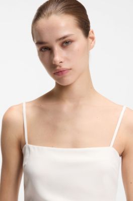 Top palabra de honor fruncido con tirantes, Blanco