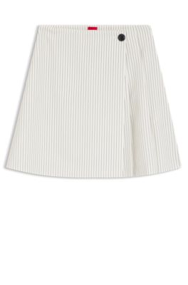 Faux-wrap mini skirt with pinstripe, Patterned