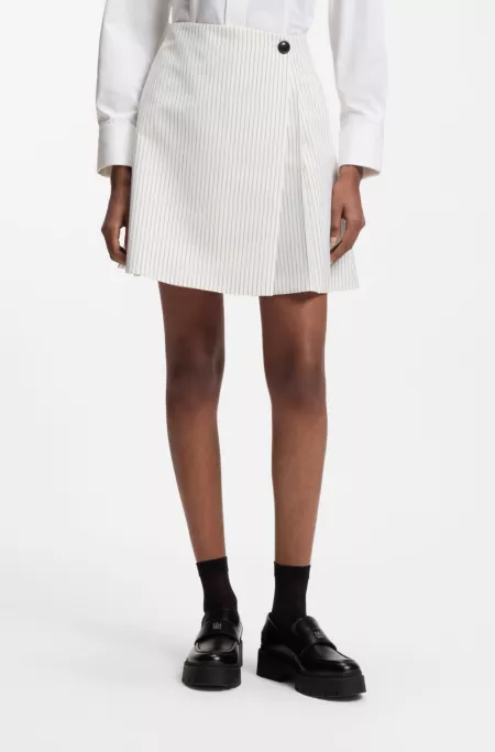 Faux-wrap mini skirt with pinstripe