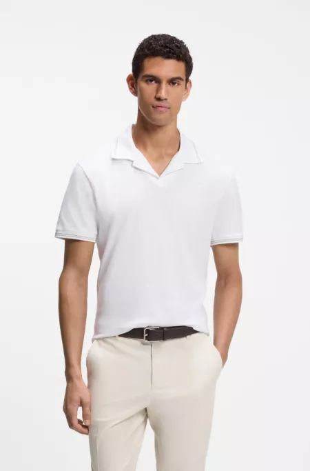 Johnny-collar polo shirt in cotton and linen