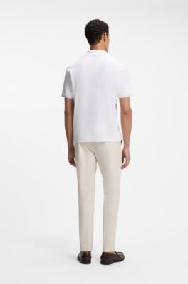 Polo de algod&oacute;n y lino con cuello abierto, Blanco