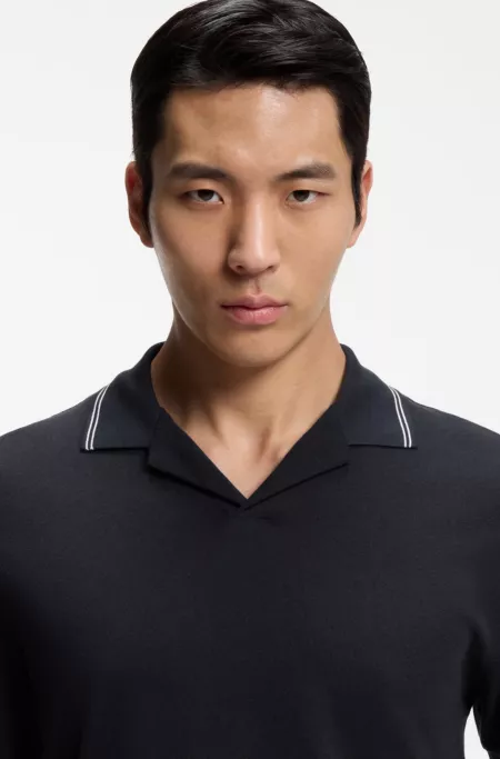 Johnny-collar polo shirt in cotton and linen