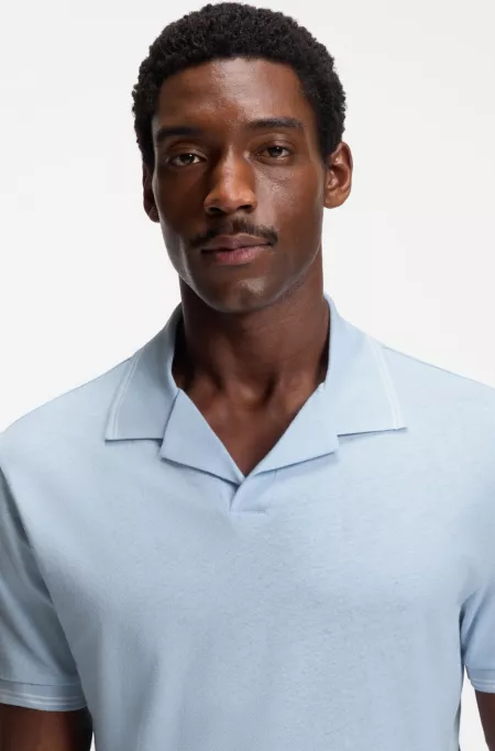 Johnny-collar polo shirt in cotton and linen