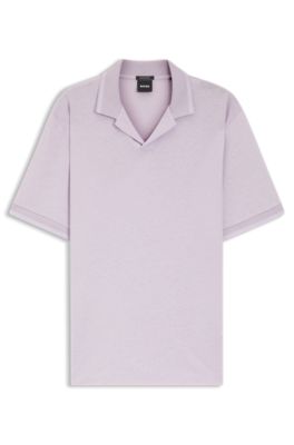 Johnny-collar polo shirt in cotton and linen, Light Purple