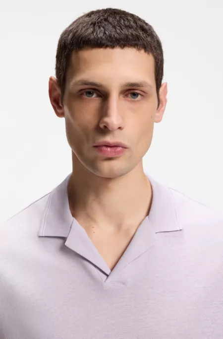 Johnny-collar polo shirt in cotton and linen