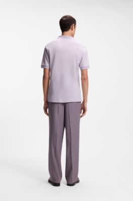 Johnny-collar polo shirt in cotton and linen, Light Purple