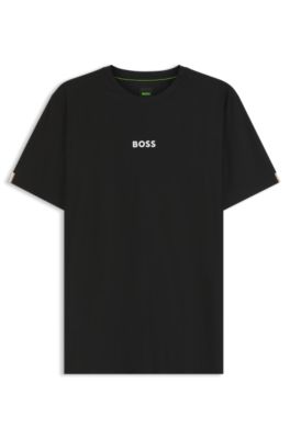 Active Camiseta slim fit de jacquard a rayas con logo estampado, Negro