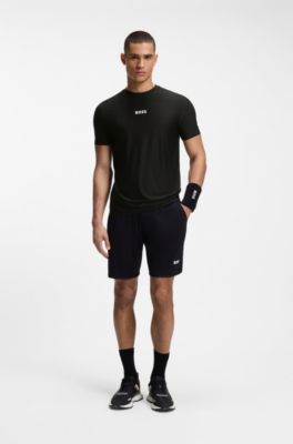 Active Camiseta slim fit de jacquard a rayas con logo estampado, Negro