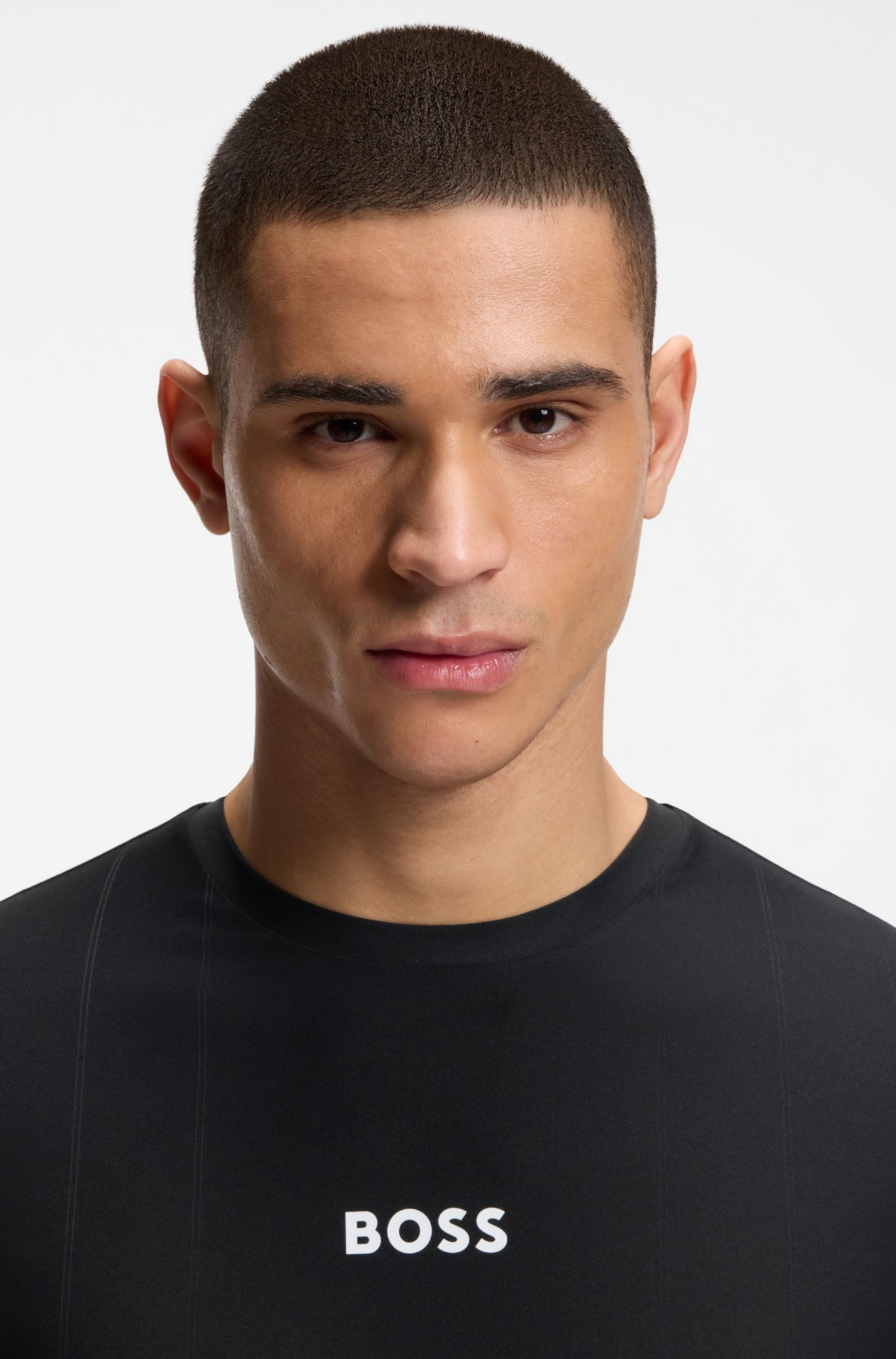 BOSS - Active Jacquard-stripe slim-fit T-shirt with logo print - Black