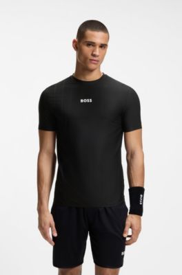 Active Camiseta slim fit de jacquard a rayas con logo estampado, Negro