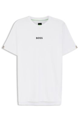 Jacquard-stripe slim-fit T-shirt with logo print, White