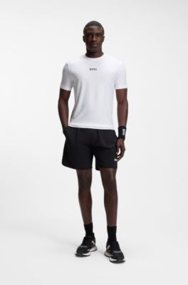 Active Jacquard-stripe slim-fit T-shirt with logo print, White