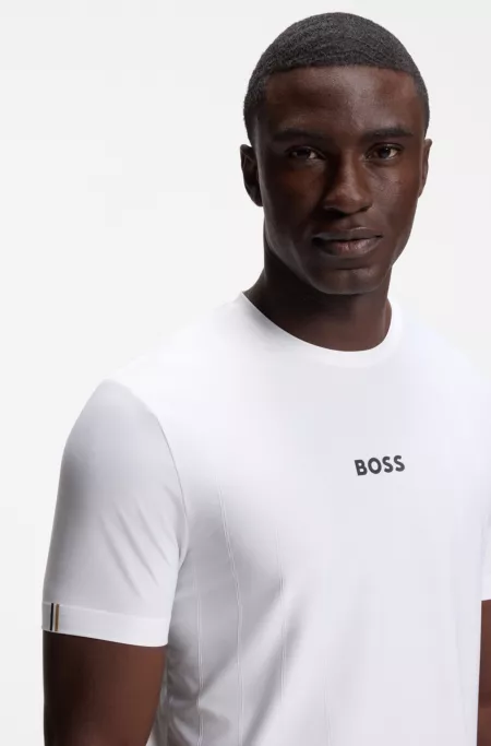 Jacquard-stripe slim-fit T-shirt with logo print