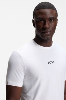 Jacquard-stripe slim-fit T-shirt with logo print, White