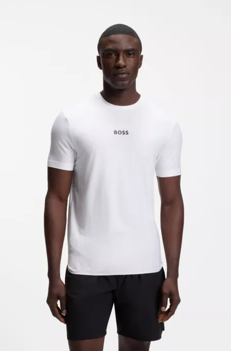 Jacquard-stripe slim-fit T-shirt with logo print