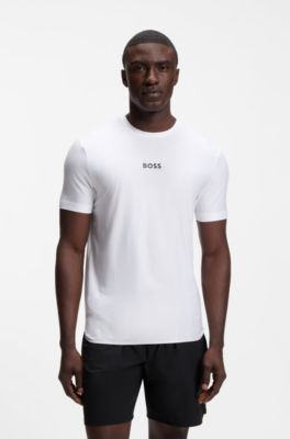 Active T-shirt Slim Fit &agrave; rayures en jacquard avec logo imprim&eacute;, Blanc