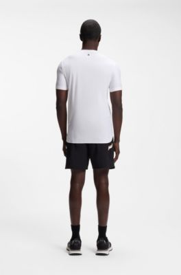 T-shirt Slim Fit &agrave; rayures en jacquard avec logo imprim&eacute;, Blanc