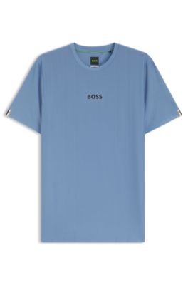 Active Jacquard-stripe slim-fit T-shirt with logo print, Light Blue