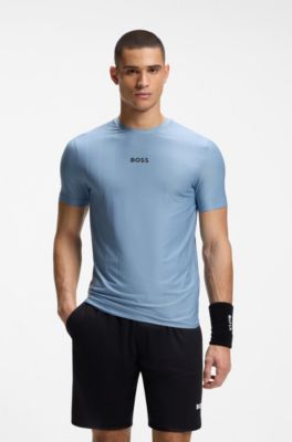 Active Camiseta slim fit de jacquard a rayas con logo estampado, Celeste