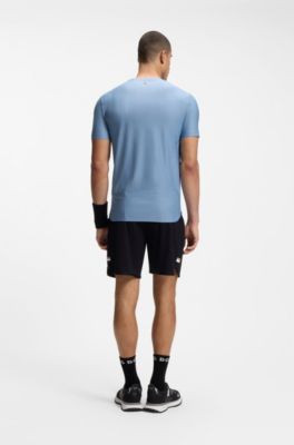 Active Camiseta slim fit de jacquard a rayas con logo estampado, Celeste