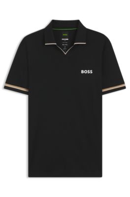 Active slim-fit polo shirt with signature-stripe details, Black