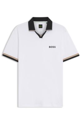 Active slim-fit polo shirt with signature-stripe details, White