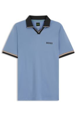 Active slim-fit polo shirt with signature-stripe details, Light Blue