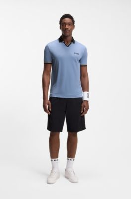 Active slim-fit polo shirt with signature-stripe details, Light Blue