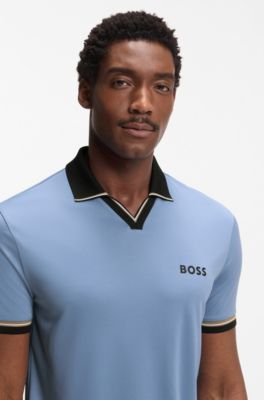 Active slim-fit polo shirt with signature-stripe details, Light Blue