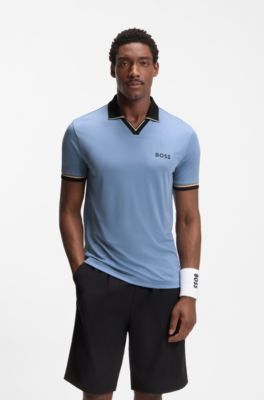Active slim-fit polo shirt with signature-stripe details, Light Blue