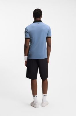 Active slim-fit polo shirt with signature-stripe details, Light Blue