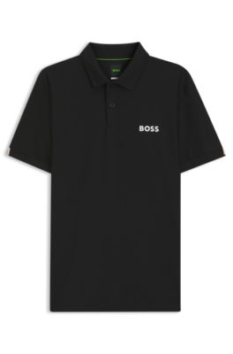 Active Stripe-jersey slim-fit polo shirt with four-way stretch, Black