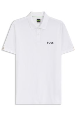 Active Polo slim fit de punto a rayas con el&aacute;stico en cuatro direcciones, Blanco