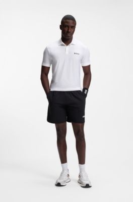 Active Stripe-jersey slim-fit polo shirt with four-way stretch, White