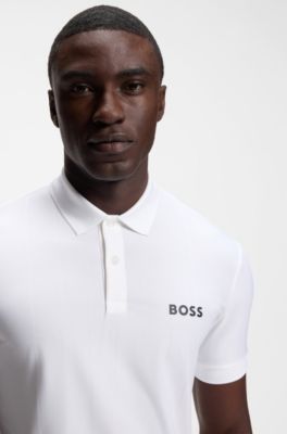 Active Polo slim fit de punto a rayas con el&aacute;stico en cuatro direcciones, Blanco